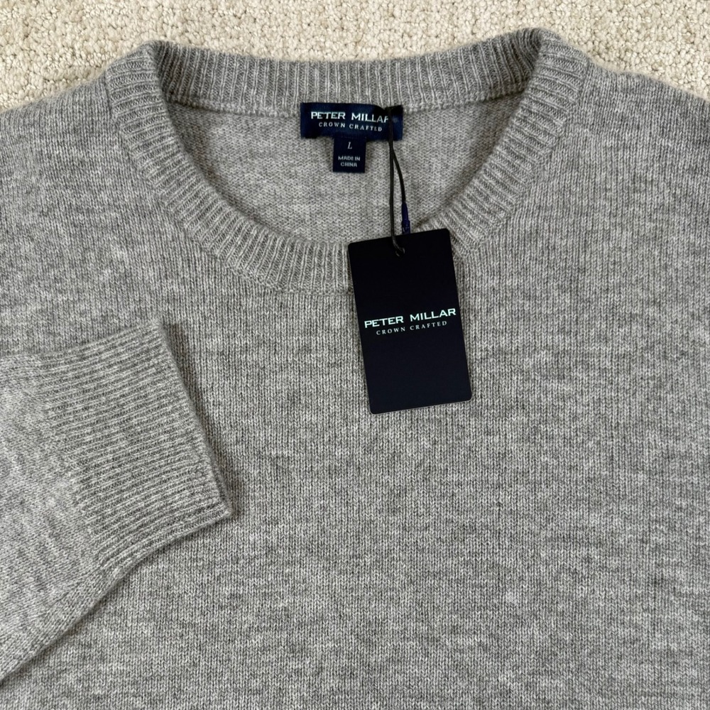 NEW Peter Millar Men Large Gray Merino Wool Baby Camel Cashmere Sweater MF25XS53
